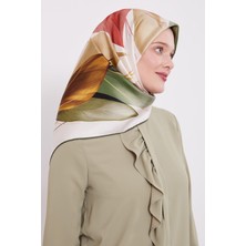 Lêvi D'or Koyu Yeşil İnce Yaprak Desen Twill İpek Eşarp