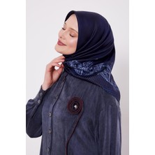 Lacivert Kenar Benekli Twill Ipek Eşarp