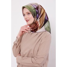 Vizon Ince Yaprak Desen Twill Ipek Eşarp