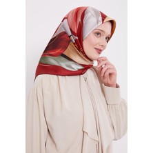 Bordo Ince Yaprak Desen Twill Ipek Eşarp