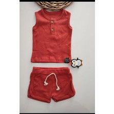 Bb-Unisex Yazlık 2li Set Atlet Şort Takım Kiremit Bebek Çocuk