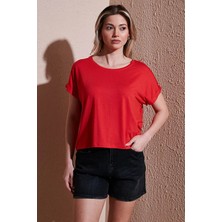Fashion Friends Bisiklet Yaka Vişne Kadın T-Shirt 25Y0519K1