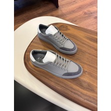 4253 Füme Süet Detaylı Hakiki Deri Erkek Sneakers - Erkek Spor Ayakkabı