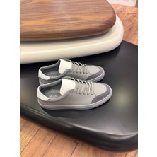 4253 Füme Süet Detaylı Hakiki Deri Erkek Sneakers - Erkek Spor Ayakkabı