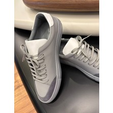 4253 Füme Süet Detaylı Hakiki Deri Erkek Sneakers - Erkek Spor Ayakkabı