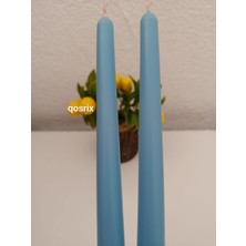 Qosrix 2'li Açık Mavi Şamdan Soya Mumu Soya Doğal Pudra Kokulu Uzun Çubuk Konik Mum Dekoratif
