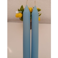 Qosrix 2'li Açık Mavi Şamdan Soya Mumu Soya Doğal Pudra Kokulu Uzun Çubuk Konik Mum Dekoratif