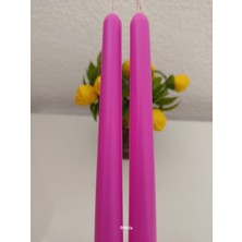 Qosrix 2'li Açık Pembe Şamdan Mumu Soya Doğal Pudra Kokulu Uzun Çubuk Konik Mum Dekoratif