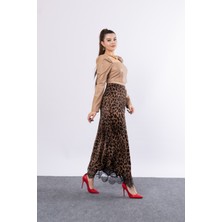 Saten Leopar Dantelli Uzun Etek 6750