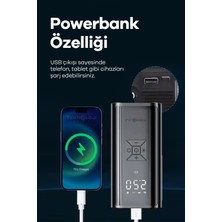 Oto Kompresör Şarjlı Taşınabilir Powerbank El Fenerli Araç Lastik Şişirme Pompası Flaşör Göstergeli