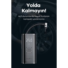 Oto Kompresör Şarjlı Taşınabilir Powerbank El Fenerli Araç Lastik Şişirme Pompası Flaşör Göstergeli