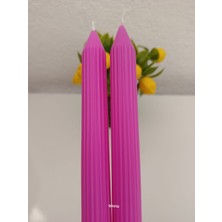 Qosrix 2'li Açık Pembe Şamdan Mumu Soya Doğal Pudra Kokulu Uzun Çubuk Konik Mum Dekoratif