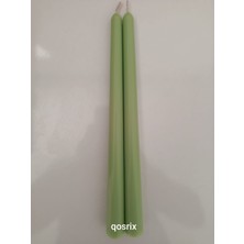 Qosrix 2'li Açık Yeşil Şamdan Soya Mumu Soya Doğal Vanilya Kokulu Uzun Çubuk Konik Mum Dekoratif