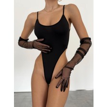 Siyah Sırt Dekolteli Bodysuit (Günlük Kullanıma Uygun)