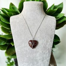 Akik Uçlu Ağaç Detaylı Kalpli Doğal Taş Kolye