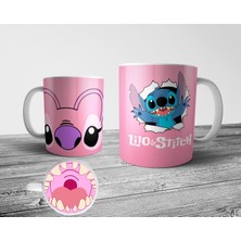 Pixxa Lilo & Stitch Angel Tabanı Ağız Tasarımlı Kupa Bardak
