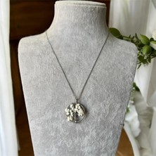 Beyaz Doğal Taşlı Ağaç Detaylı Kolye