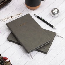 13X21 cm Füme Deri Sert Kapak Noktalı Tarihsiz Dikişli Defter