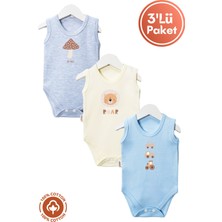 Erkek Bebek %100 Organik Pamuklu Bohem Baskılı 3-6-9-12 Ay 3lü Kolsuz Atlet Bebek Body Zıbın