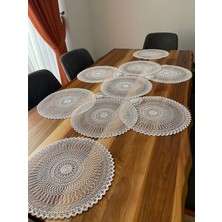 Yuvarlak Çeyizlik Örtü Runner ve Supla Seti 6 Kişilik Ekru Renk 