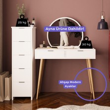 Lucy Makyaj Masası Takımı T1050 – Beyaz  Aynalı, Çekmeceli Dolaplı Set