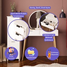 Lucy Makyaj Masası Takımı T1050 – Beyaz  Aynalı, Çekmeceli Dolaplı Set