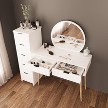 Lucy Makyaj Masası Takımı T1050 – Beyaz  Aynalı, Çekmeceli Dolaplı Set