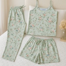 Çiçek Desenli Pijama Takımı 3'lüset