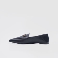 Togo Siyah Hakiki Deri Kadın Loafer Ayakkabı [060263]