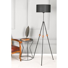 Ahşaplı Tripod Lambader Siyah