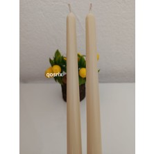Qosrix 2'li Krem Şamdan Soya Mumu Soya Doğal Pudra Kokulu Uzun Çubuk Konik Mum Dekoratif