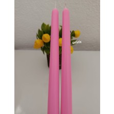 Qosrix 2'li Pudra Pembe Şamdan Mumu Soya Doğal Pudra Kokulu Uzun Çubuk Konik Mum Dekoratif