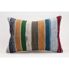 El Yapımı Kilimden Yapılmış Vintage Kırlent Kılıfı, Yün, 40X60 cm