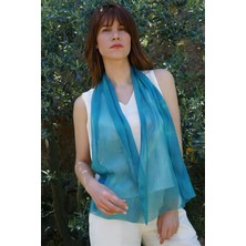 %100 Ipek Batik Boyama Fular 35X140 cm - Mavi