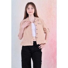 Kız Çocuk Bel Detaylı-Taş Baskılı Crop Gömlek 6-15 Yaş 12254
