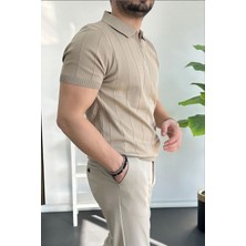 Erkek  Yarım Fermuarlı Polo Yaka T-Shirt