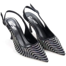Pisagor PS-31930 7 cm Topuklu Kadın Taşlı Arkası Açık Stiletto Abiye Ayakkabı
