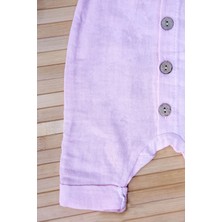 Düğmeli Kısa Kollu Müslin Tulum Pembe