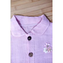 Düğmeli Kısa Kollu Müslin Tulum Pembe