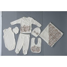 Leopar Desenli 7'li Kız Bebek Zıbın Takımı Krem