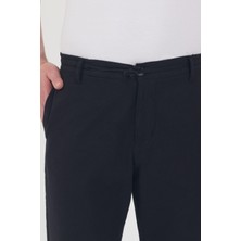 Theseason Erkek Siyah Pamuklu Keten Görünümlü Beli Bağcıklı Relaxed Fit Yazlık Chino Pantolon