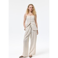 Beli Lastikli Keten Pantolon Natural