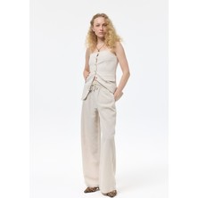 Beli Lastikli Keten Pantolon Natural
