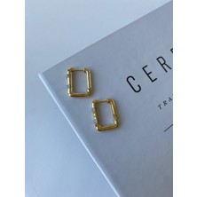 Gold Renkli Kare Kesim Zirkon Taşlı Küpe