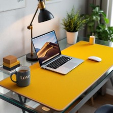 Mouse Pad Büyük Ölçü - Desk Mat Geniş Ebad - Masa Matı – 50 cm × 460 cm – Mustard Yellow Siyah XL Mouse Pad – PU Deri - Gamer Kaymaz Taban - Ofis Masa Aksesuar