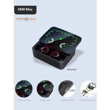 Teknoloji Gelsin M90 Max Bluetooth Kulaklık Powerbankli Hız Göstergeli Mikrofonlu Kulak Içi Oyuncu Rgb Stereo V5.3