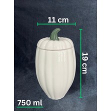 1 Adet Seramik Kapaklı Bal Kabağı Dekor Baharatlık Şekerlik Kavanoz Saklama Kabı Takım Seti 750 ml