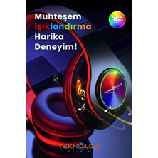 Teknoloji Gelsin Kablosuz Kulaklık Bluetooth Mikrofonlu Kulaküstü Kulaklık LED Işıklı Katlanabilir Siyah-Kırmızı