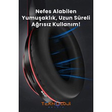 Teknoloji Gelsin Kablosuz Kulaklık Bluetooth Mikrofonlu Kulaküstü Kulaklık LED Işıklı Katlanabilir Siyah-Kırmızı