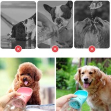 Taşınabilir Kedi Köpek Suluğu Seyahat Su Şişesi Kaseli Emniyetli Sızdırmaz Kutulu 350ml Turkuaz